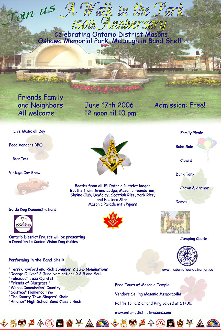 Legal Sized Poster for Ontario District 150th Anniversary "A Walk in the Park" Celebration